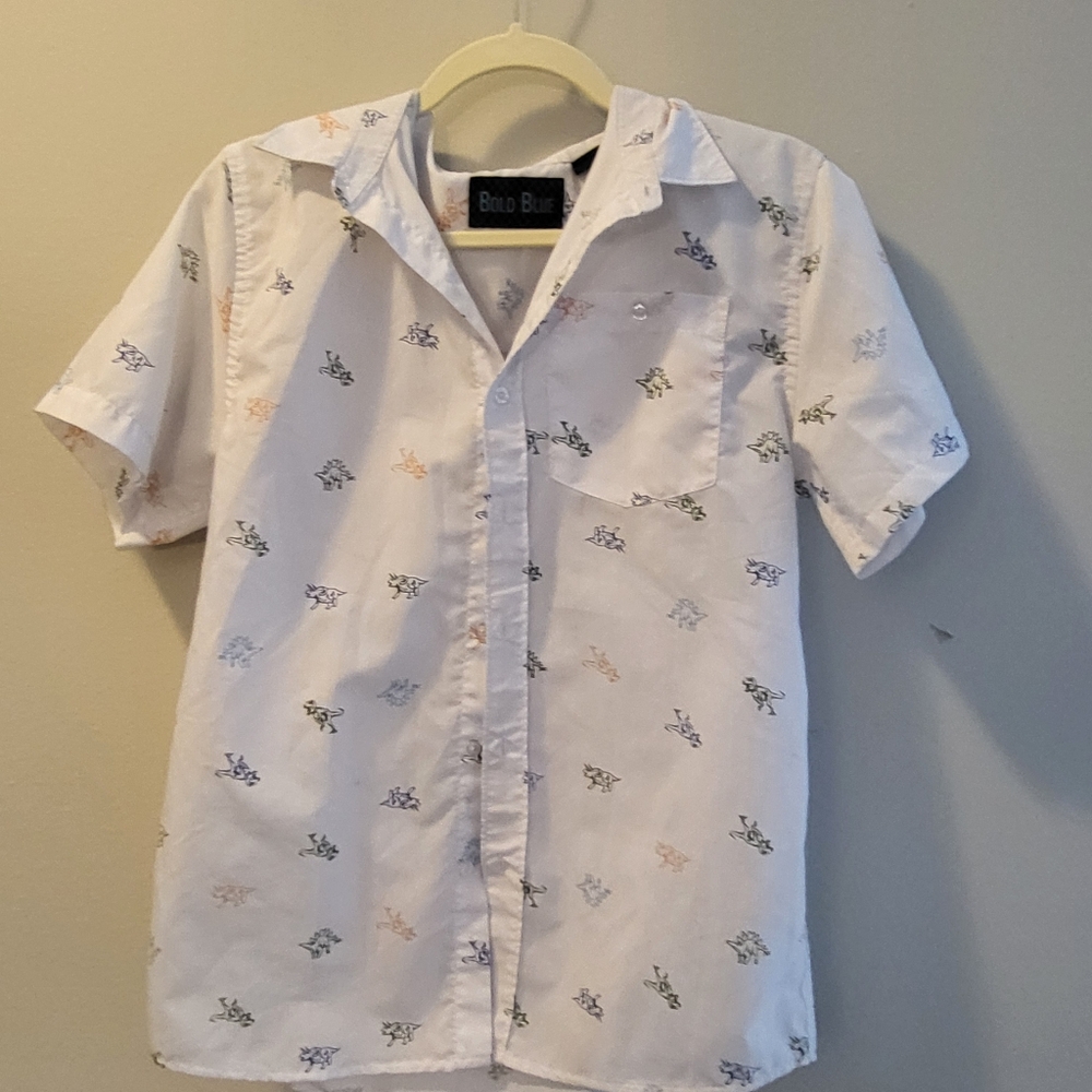 Bold Blue button down Shirt  Size Medium Dinosaur print